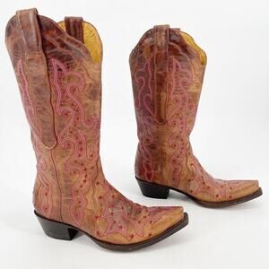 Vintage Old Gringo Brown Celeste Red Embroidered Star Western Cowgirl Boot 6.5